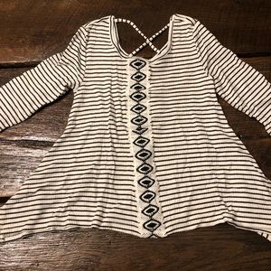 Striped top with crocheted detail